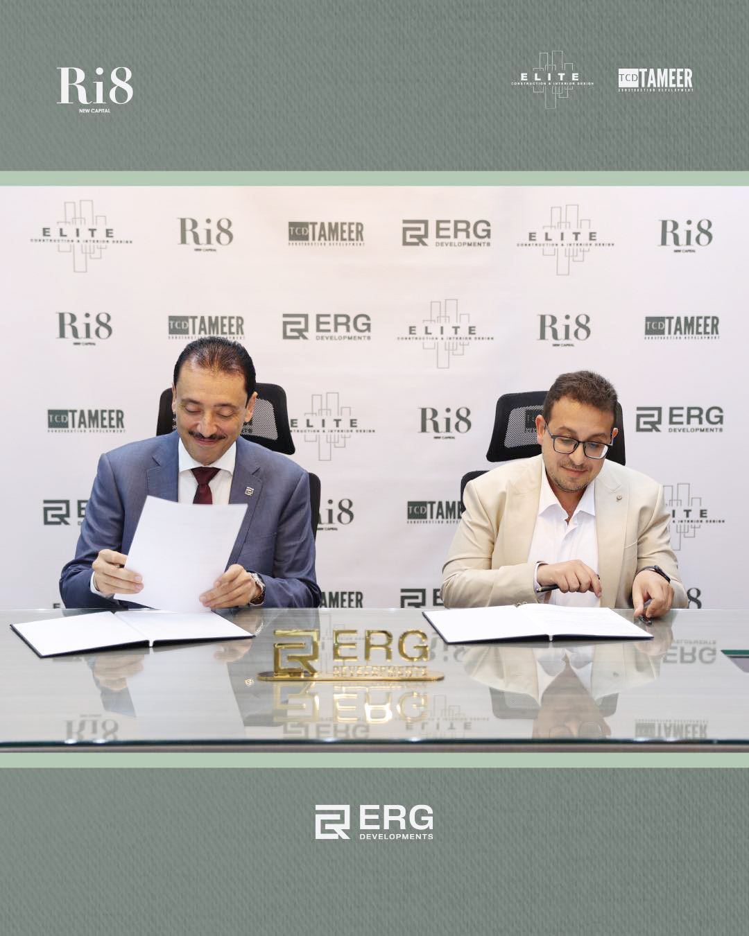لحظة توقيع بروتوكول التعاون بين ERG وشركتي تعمير لتطوير المنشآت وإيليت للمقاولات