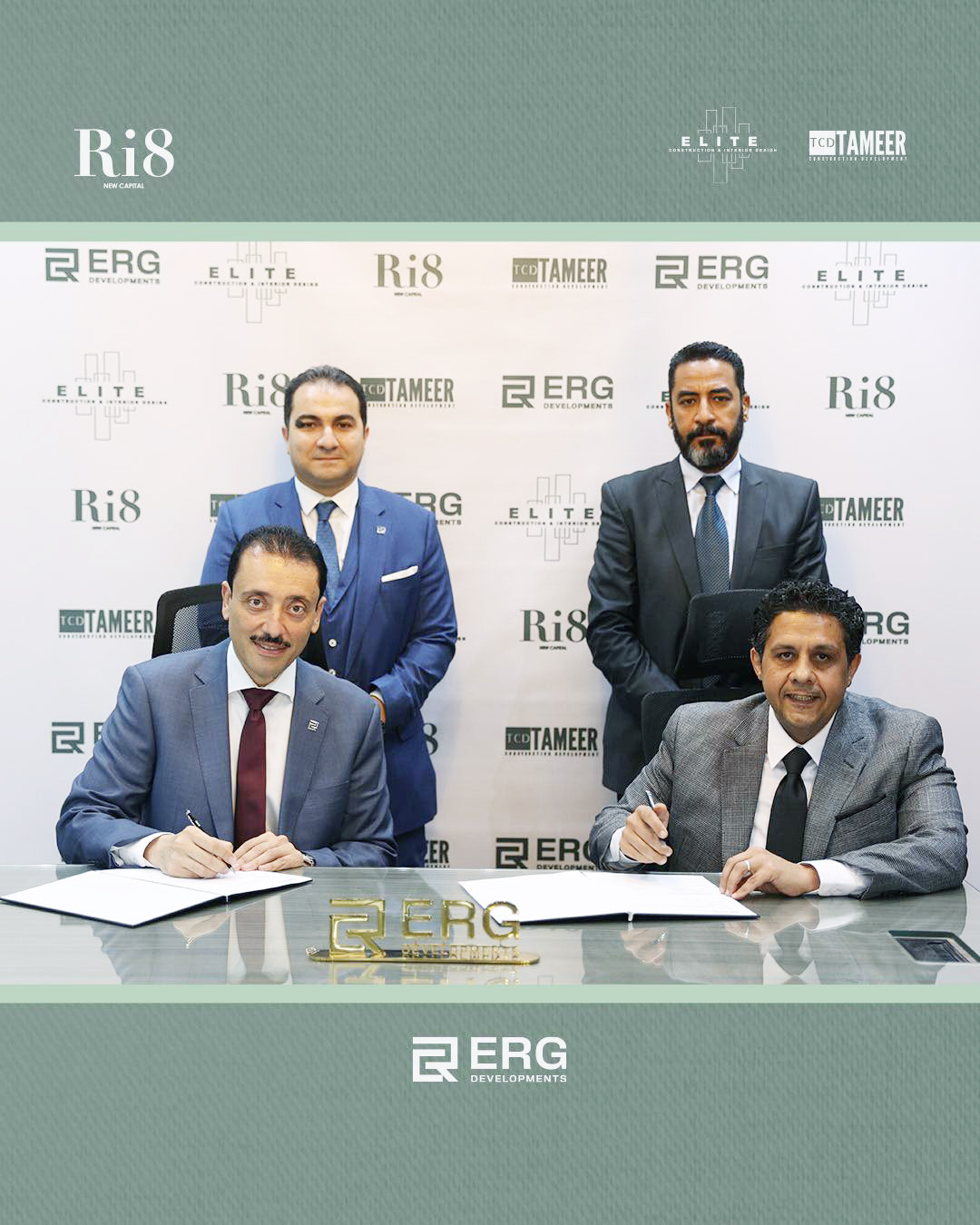 لحظة توقيع بروتوكول التعاون بين ERG وشركتي تعمير لتطوير المنشآت وإيليت للمقاولات