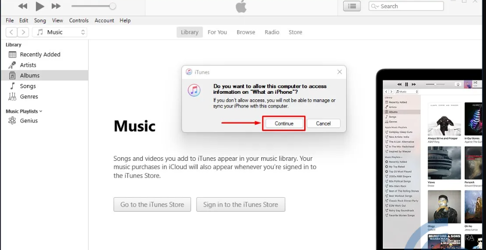 توصيل جهاز آيفون أصلي بجهاز كمبيوتر عليه برنامج iTunes