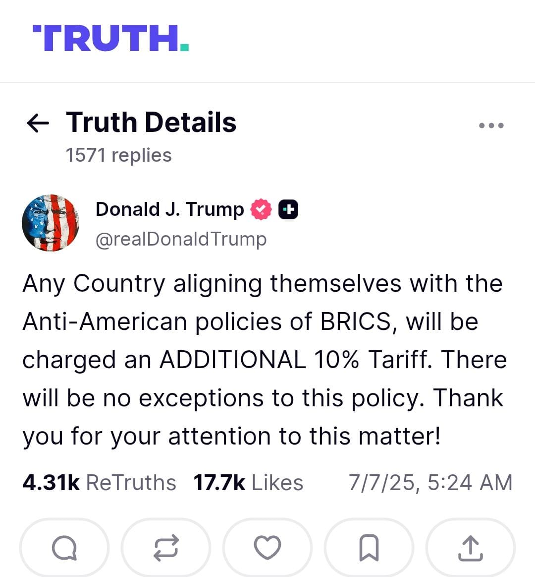 <strong>ترامب يهدد بزيادة الرسوم الجمركية على دول بريكس</strong>&nbsp;