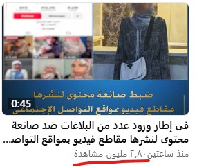 عدد مشاهدات فيديو القبض على البلوجر علياء قمرون&nbsp;