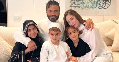 <strong>تامر حسني وبسمة بوسيل وأولاده</strong>