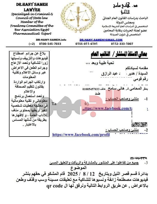محامي هدير عبد الرازق يتقدم ببلاغات ضد مواقع وحسابات&nbsp;