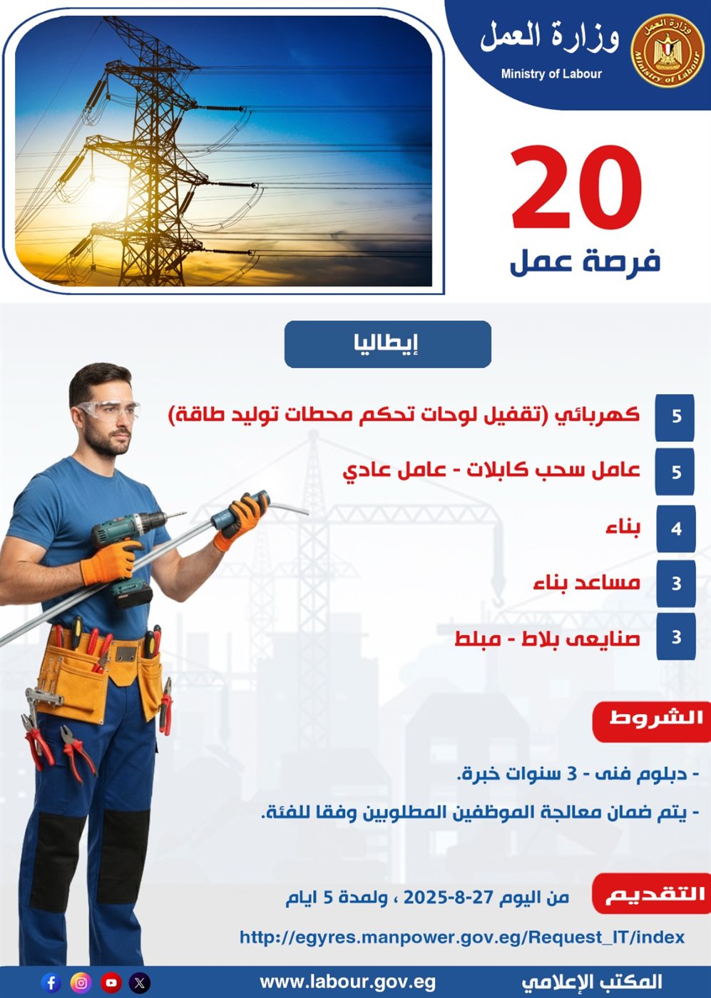 <strong>20 فرصة عمل جديدة للشباب</strong>
