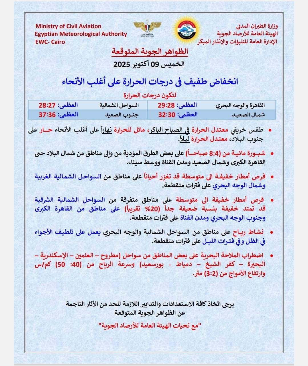 طقس غدا الخميس