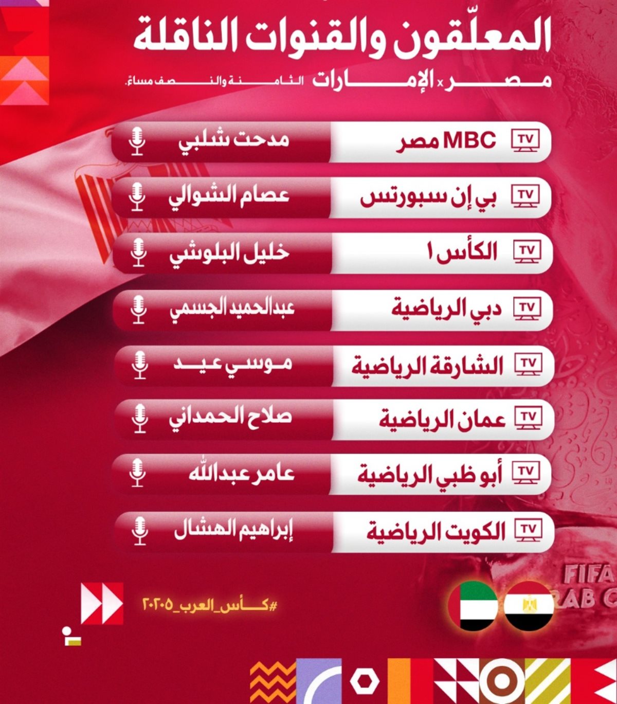 معلقين مباراة مصر والإمارات