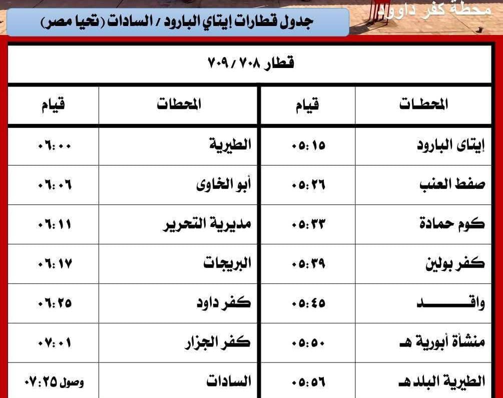 <strong>مواعيد قطارات إيتاي البارود إلى السادات</strong>