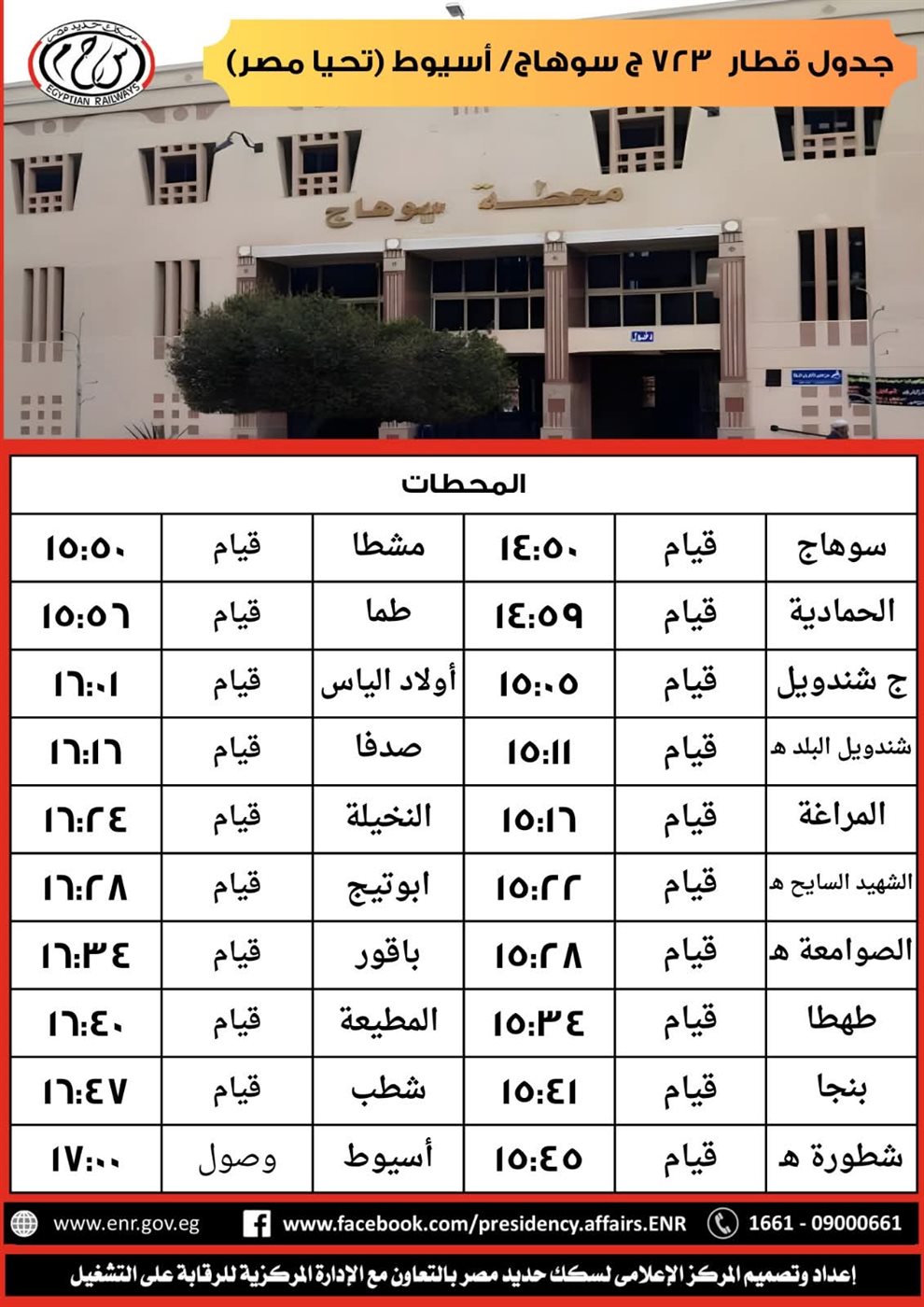 موعد إمتداد مسير قطار ٩٢٦ من الإسكندرية إلى سوهاج&nbsp;
