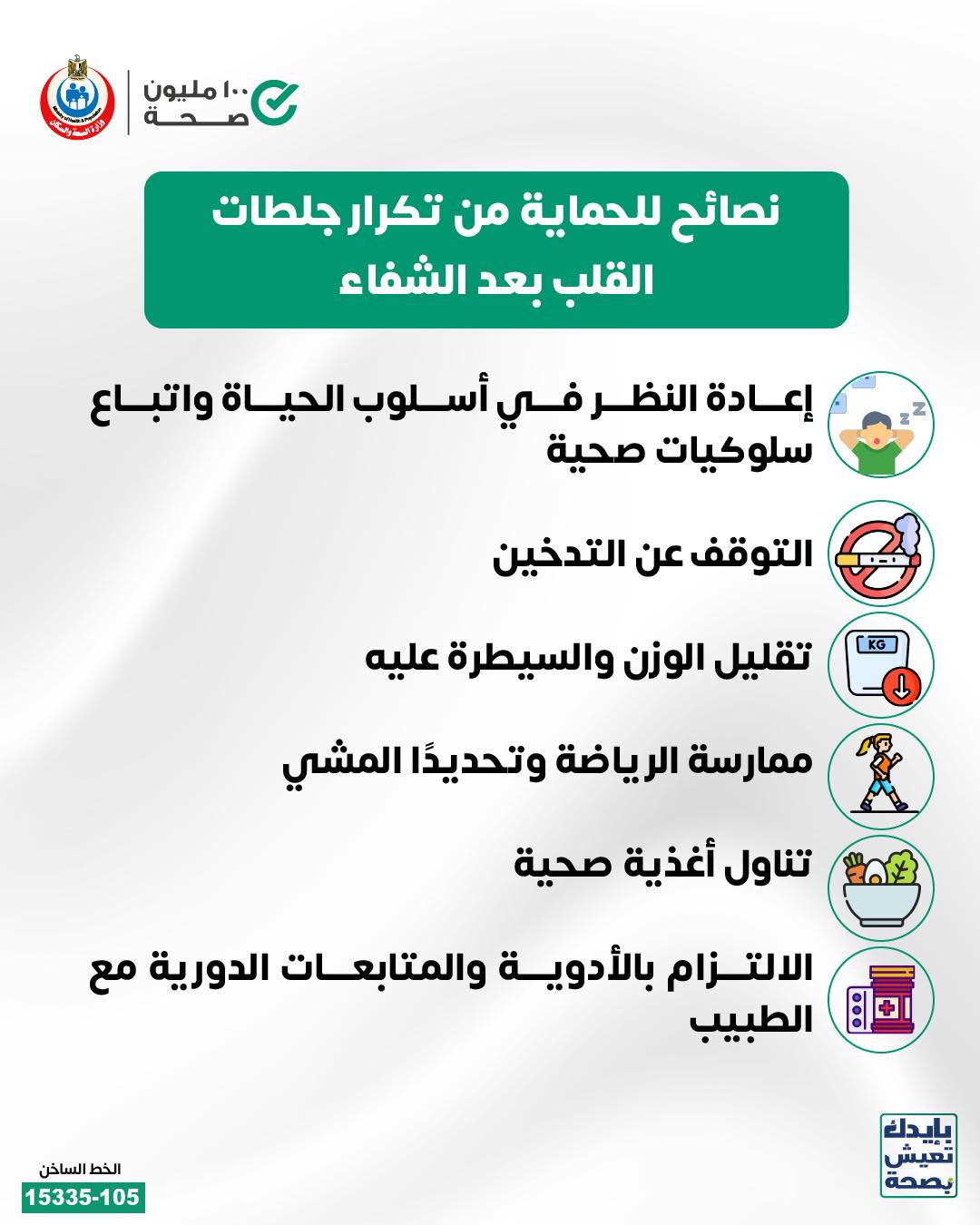 نصائح اتبعها للحماية من تكرار جلطات القلب بعد الشفاء