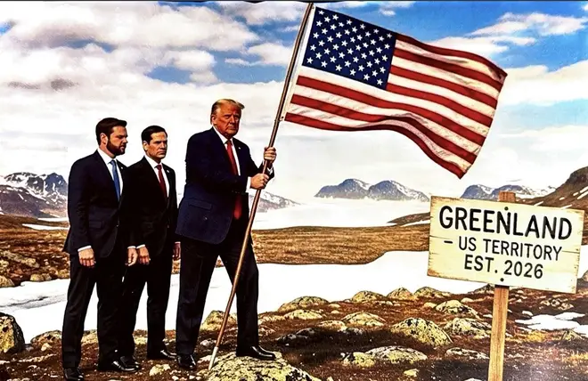 <strong>صورة تم إنشاؤها بواسطة الذكاء الاصطناعي لنفسه إلى جانب ماركو روبيو وجي دي فانس&nbsp;</strong>