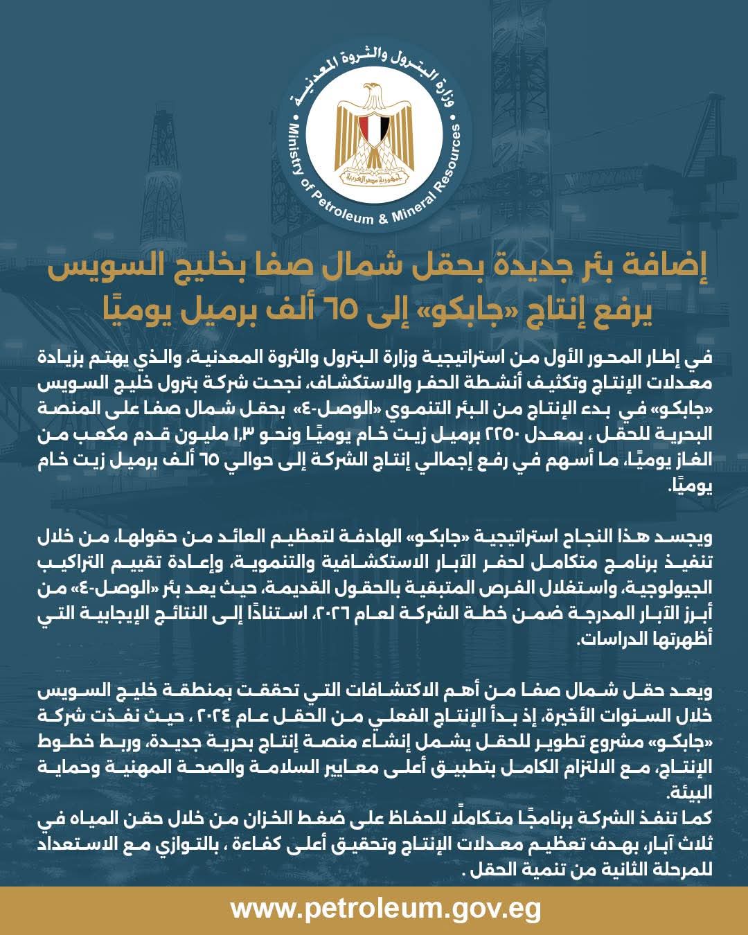 بئر جديدة بحقل شمال صفا يرفع الإنتاج