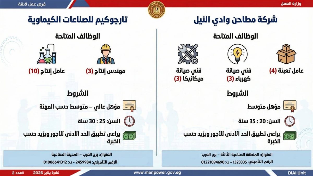 <strong>6499 وظيفة في 10 محافظات.. اعرف المهن المطلوبة وطريقة التقديم</strong>