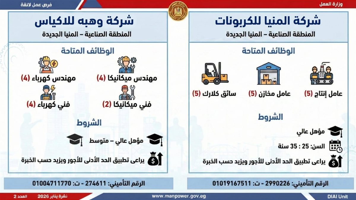 <strong>6499 وظيفة في 10 محافظات.. اعرف المهن المطلوبة وطريقة التقديم</strong>
