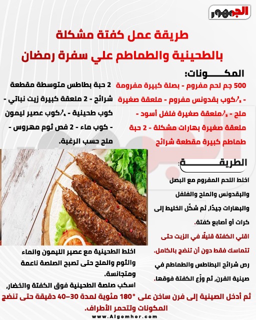 <strong>كفتة مشكلة بالطحينية والطماطم&nbsp;</strong>