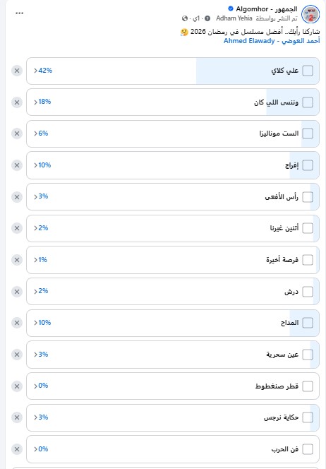 <strong>استفتاء “الجمهور” على أفضل مسلسل لدراما رمضان 2026</strong>