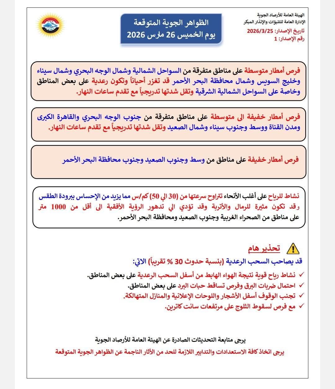 بيان هيئة الأرصاد&nbsp;