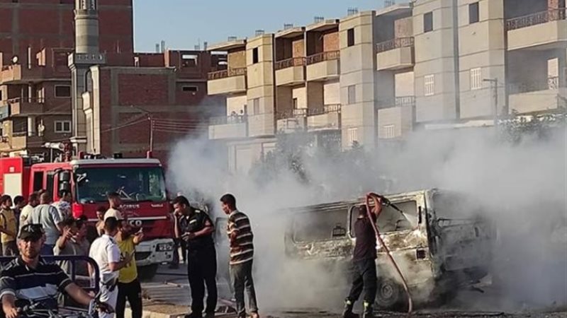 حادث حريق ميكروباص بالخانكة