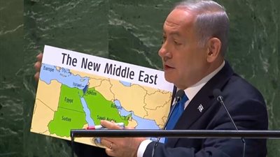 نتياهو يستعرض خارطة للشرق الأوسط الجديد ويحذر «عباس» بسبب معاداة السامية