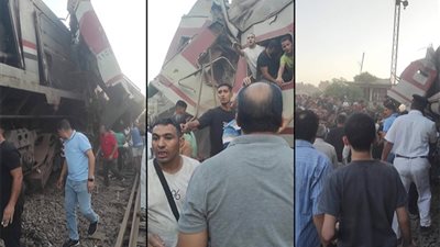 اللقطات الأولى لحادث تصادم قطارين في الزقازيق (صور)