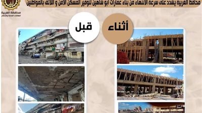 محافظ الغربية: استمرار صرف مبالغ السكن البديل وسرعة إنهاء بناء عمارات أبو شاهين بالمحلة