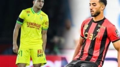 عبد المنعم ومصطفى محمد حبايب في الشوط الأول من مواجهة نانت ونيس