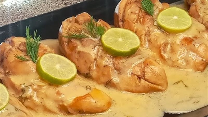 دجاج مع صلصة كريمة الليمون والزنجبيل
