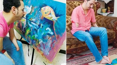 ولد بلا يدين لكنه صنع المستحيل، الفنان رضا فضل يرسم بريشة الأمل