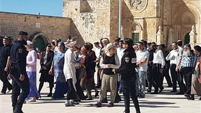 مستوطنون يقتحمون باحات المسجد الأقصي بحماية قوات الاحتلال