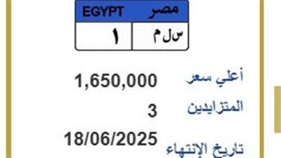 «س ل م 1» تتخطى  مليون و650 ألف.. المرور تطرح لوحات مميزة بالمزاد