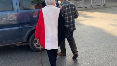 مرتدية وشاحا بألوان علم مصر.. عجوز تدلى بصوتها في الانتخابات الرئاسية