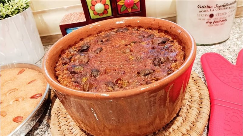 طاجن الفريك بالكبد والقوانص 