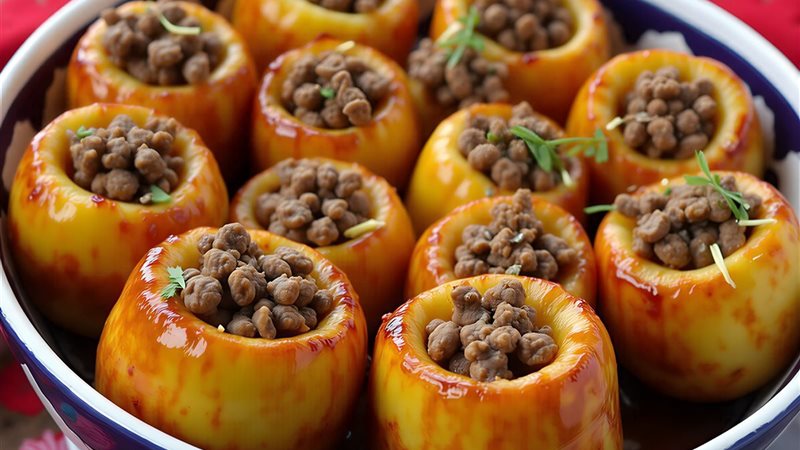 البطاطس المحشية باللحم والصلصة في الفرن