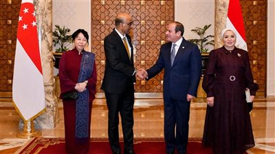 السيدة انتصار السيسي تستقبل حرم الرئيس السنغافوري بقصر الاتحادية