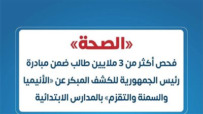 «الصحة»: فحص أكثر من 3 ملايين طالب  بالمدارس الابتدائية