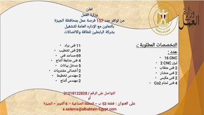 برابط التقديم.. 157 فرصة عمل جديدة بمحافظة الجيزة في مجال الاتصالات