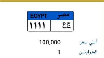 شخص واحد يرفع مزاد لوحة «ج ع 1111» إلى 100 ألف جنيه