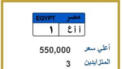 بمشاركة 3 مزايدين..سعر اللوحة المعدنية «أ أ ع 1»يصل إلى 550 ألف