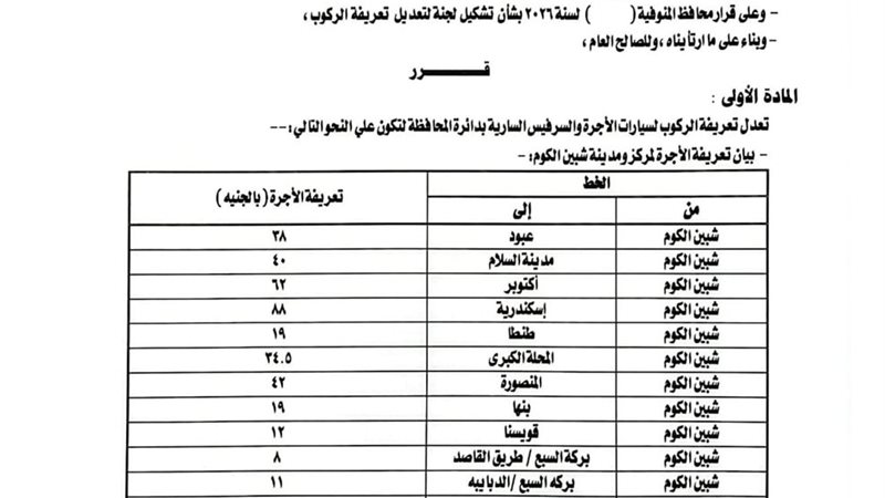 قرار زيادة تعريفة الركوب بعد زيادة أسعار البنزين 