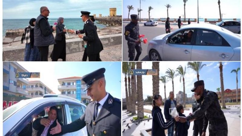 جانب من توزيع الورود