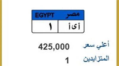 لوحة (أ ى أ 1) تكسر حاجز 400 ألف جنيه بمشاركة متزايد واحد بالمزاد