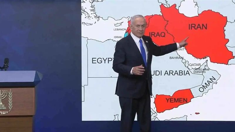 نتنياهو أمام خارطة الشرق الأوسط