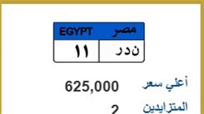 ارتفاع سعر لوحة «ن د ر 11» إلى 625 ألف جنيه قبل غلق المزاد