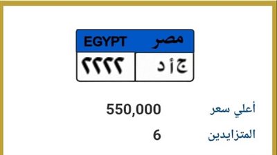 قبل غلق المزايدة.. لوحة «ج أ د 2222» تصل إلى 550 ألف جنيه