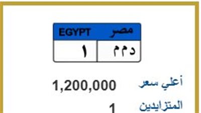 مليون و200 ألف جنيه سعر لوحة سيارة «د م م 1» في مزاد علني