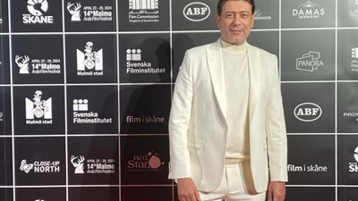 أحمد وفيق وبشرى على السجادة الحمراء بمهرجان مالمو للسينما العربية