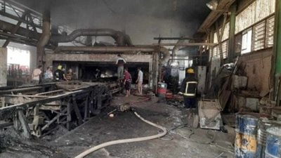 انتداب المعمل الجنائي لمعاينة حريق مصنع النصر للمسبوكات بالوراق
