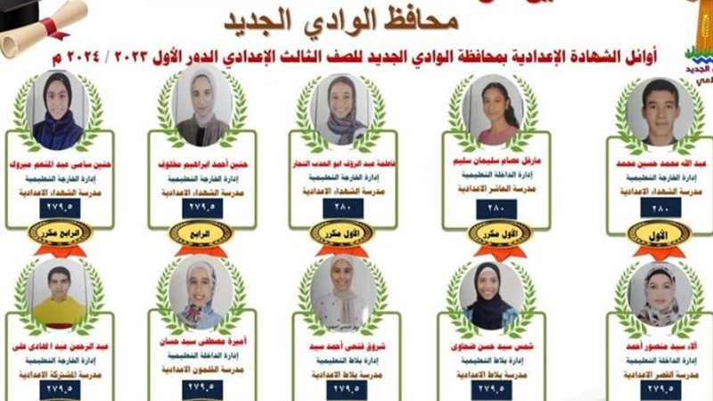 أوائل الشهادة الإعدادية بمحافظة الوادي الجديد